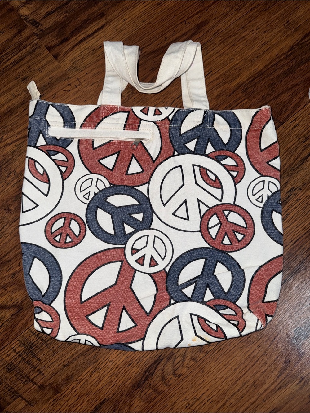 Canvas Peace Sign Tote Bag in Red, Navy & White 38.B2